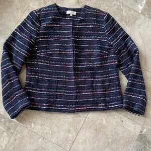 Talbots Navy Multicolor Tweed Jacket Blazer Hidden Closure Size 16 Striped